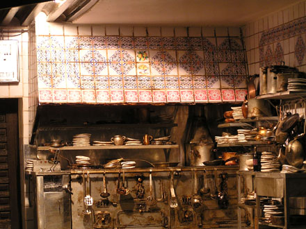 Restaurante Sobrino de Botin, Madrid, España. Replica de la cocina a carbón del restaurante.